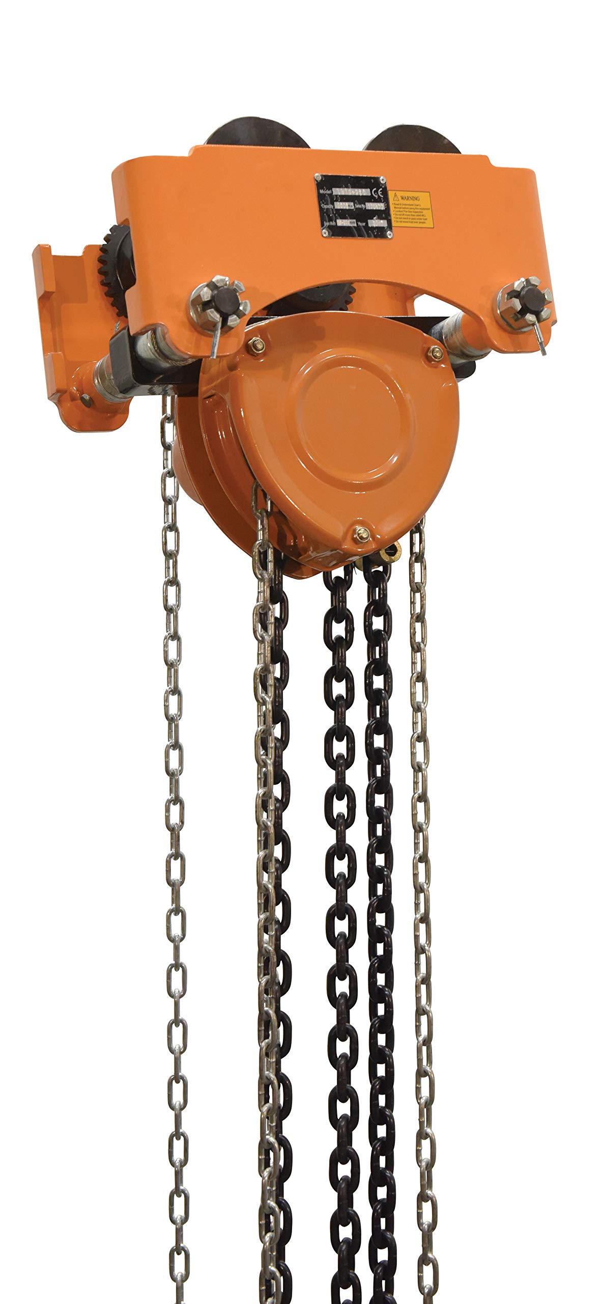 Steel Low Headroom Chain Hoist Gear Trolley 14 in. x 12-1/2 in. x 14 in. by Vestil – One Size, Alloy Steel, Orange, Model LOW-4G