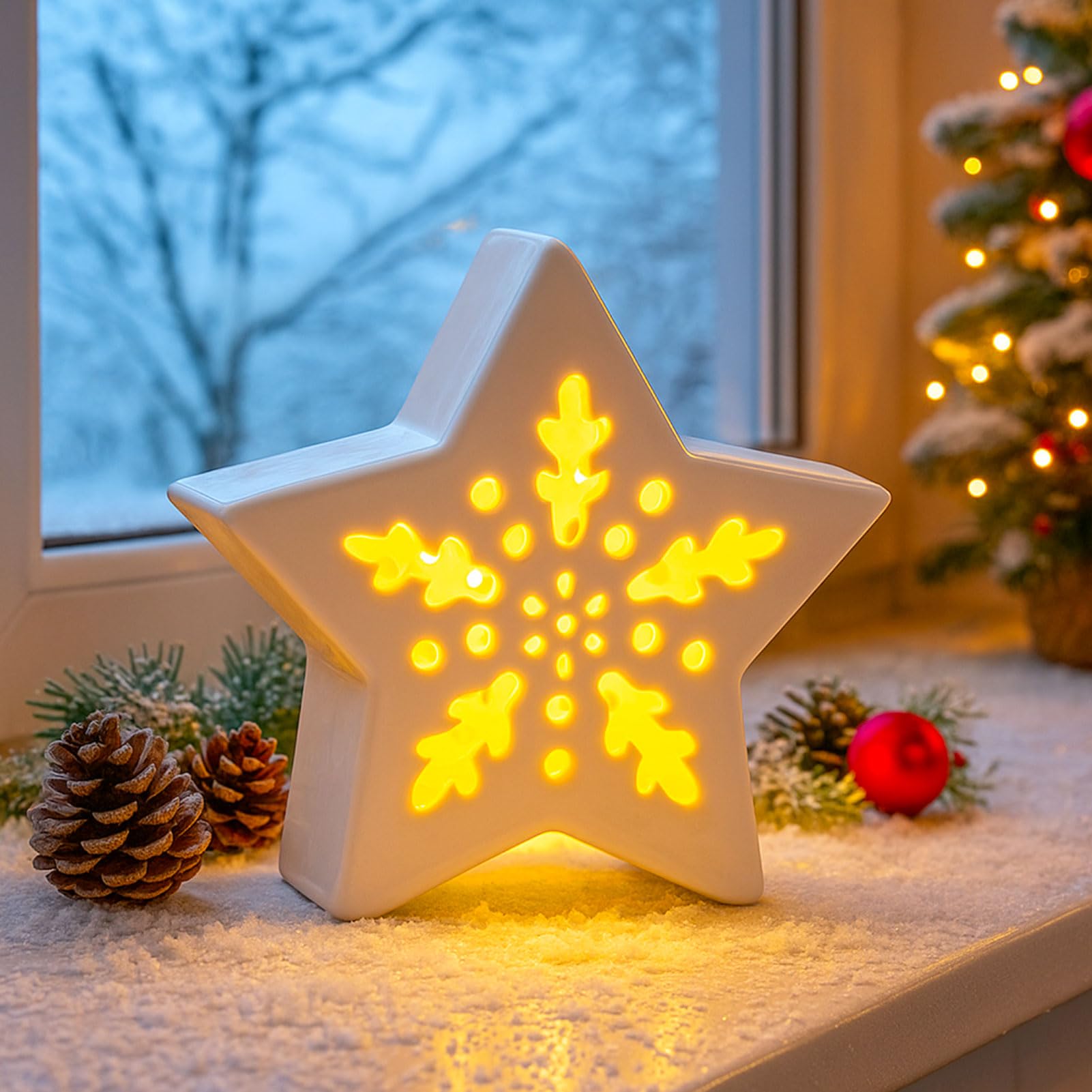 Amazon.de: Weihnachtsdeko Keramik Stern mit LED Licht, Porzellan  Weihnachtsstern Beleuchtet, Weihnachten Deko Sterne Figur,  Weihnachtsbeleuchtung Fensterbank Weihnachten Tischdeko fr Neujahr Winter  Geschenk