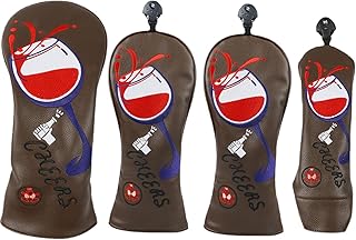 Cubiertas para Palos de Golf,Cubiertas para Palos de Golf de Madera,4 Uds. Funda para Cabeza de Golf de Madera con patrón de Copa de Vino Tinto - Cubiertas para Cabeza de Madera de Calle del