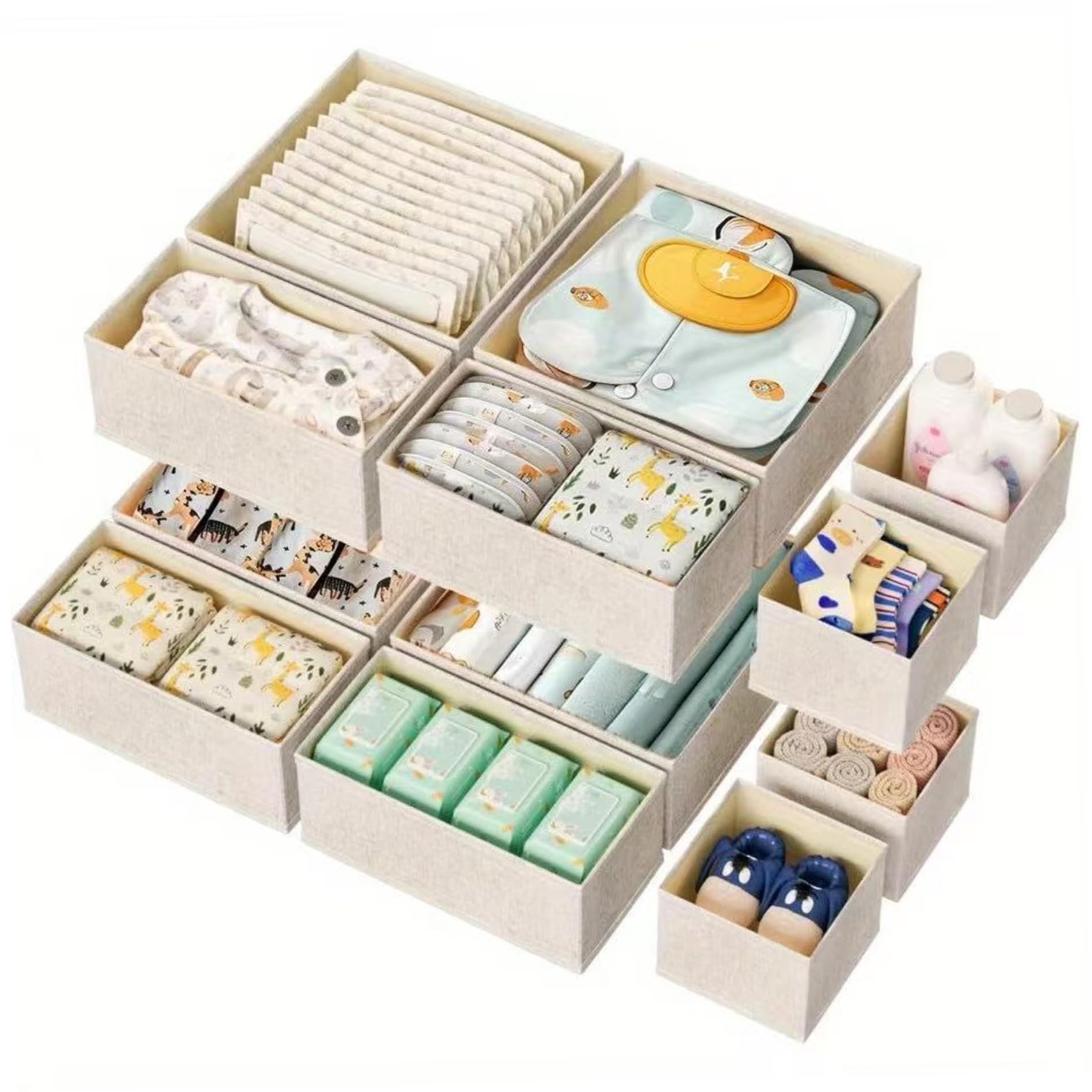 12 piezas de ropa de bebé apilable y plegable, almacenamiento de cajones, ahorro de espacio, multifuncional, para cuarto de bebé y dormitorio, armario divisores de cajones