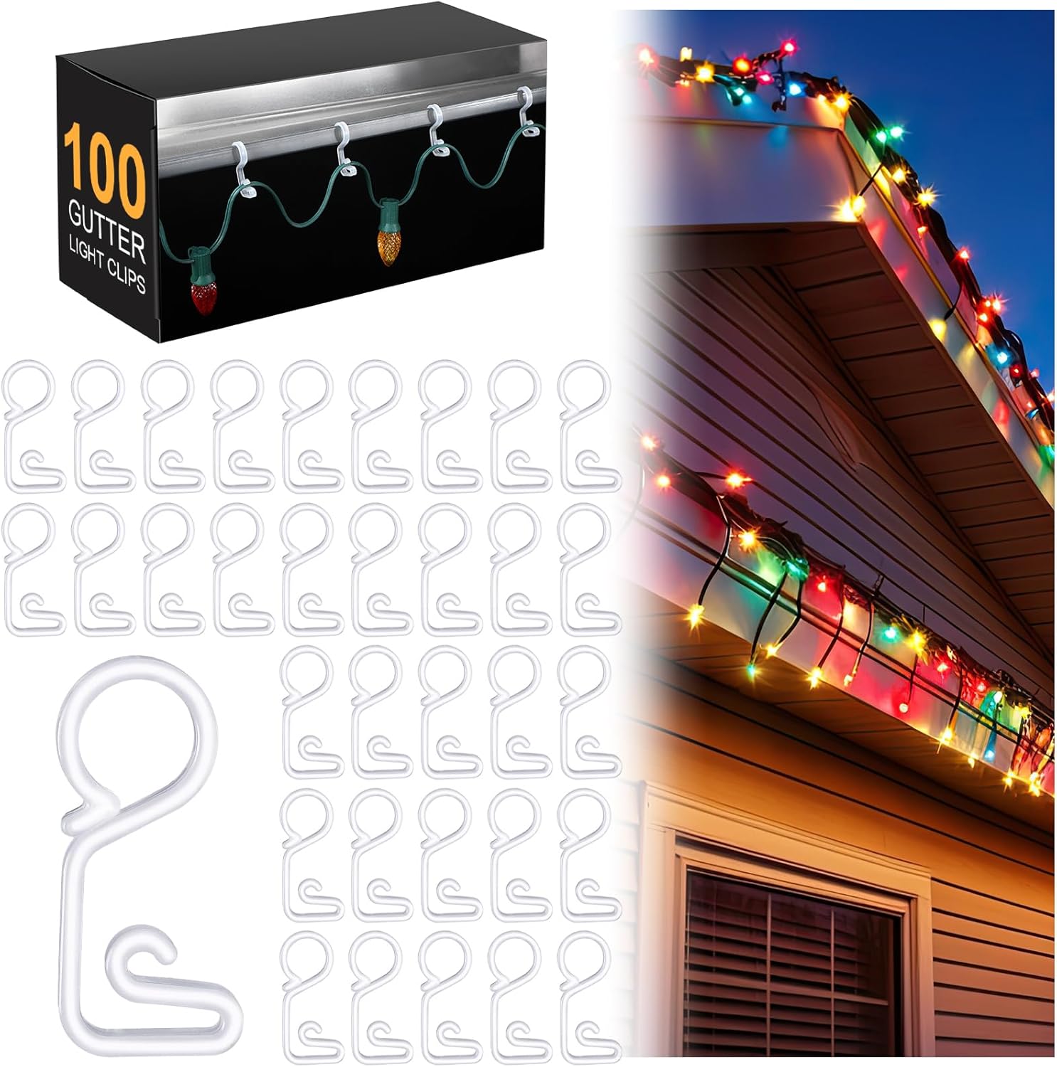 RattanView 100 Pcs Christmas Light Clips Gutter Light Clips