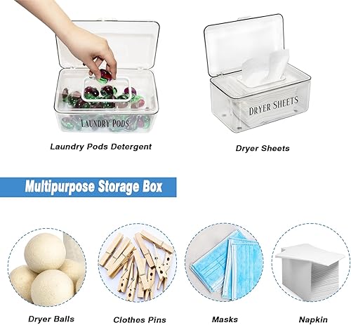 Miniatura 4 de Gnjoyxuan - Contenedor de hojas para secadora, soporte para hojas de secadora de lavandería, caja de almacenamiento de pañuelos transparentes,