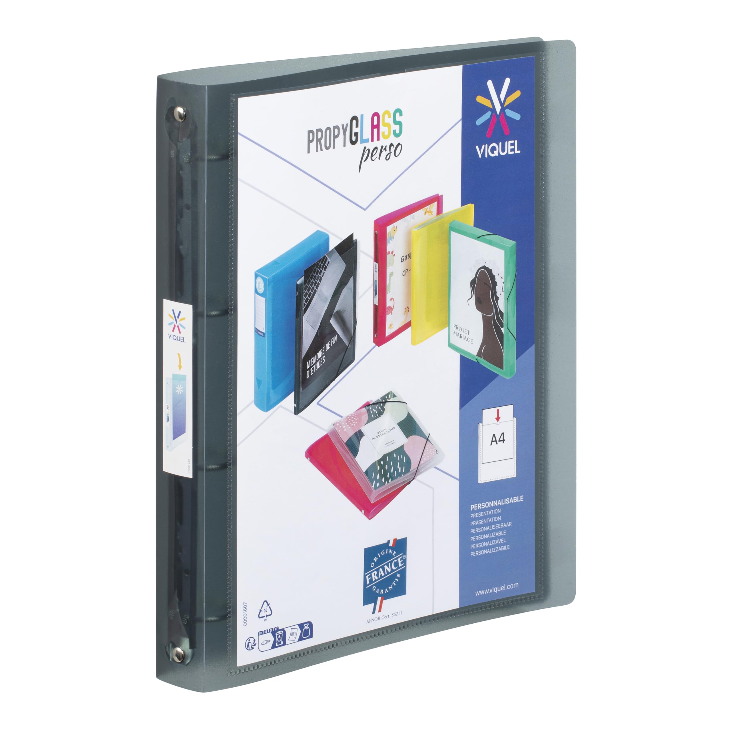 Raccoglitore Flessibile Viquel 4 Anelli A4 | Personalizzabile 3.5cm, Made In France | Nero Traslucido - Foto 5