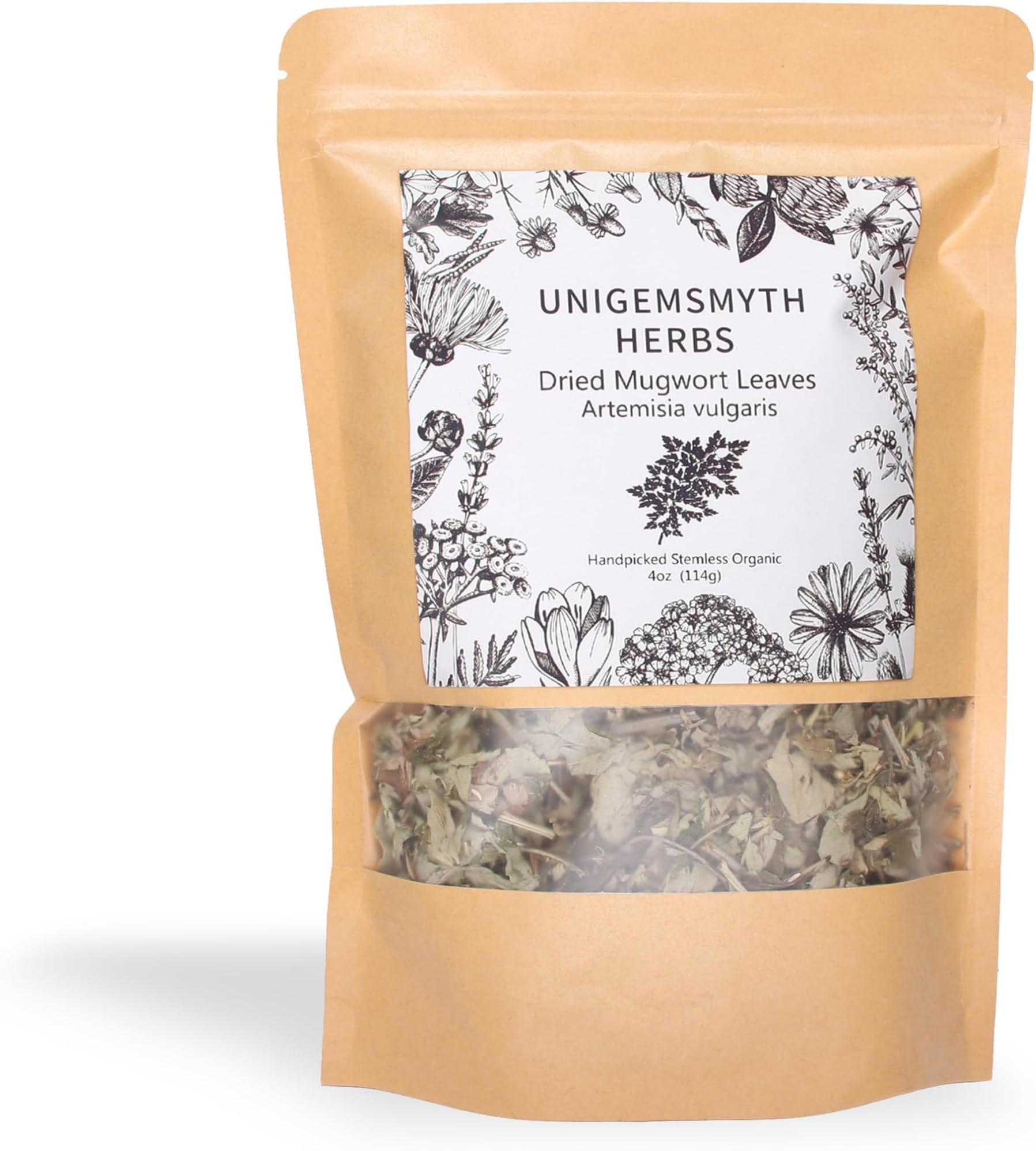 Mugwort herb Pure Leaves Fine Picked Bulk Nil Stem, Stalk, Organic Artemisia vulgaris Chemical Free - 4 ounce (Organic)