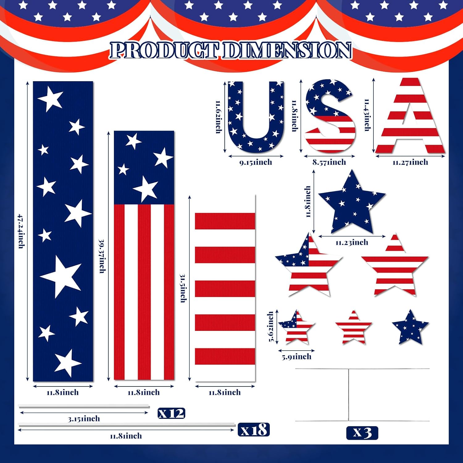 Wenqik 12 Pcs 4th of July Yard Signs Memorial Day Outdoor Signs Decorations Patriotic Yard Stake Stars and USA Letter Patio Sign with Stakes for Independence Day Patio Walkway Pathway Lawn Decorations