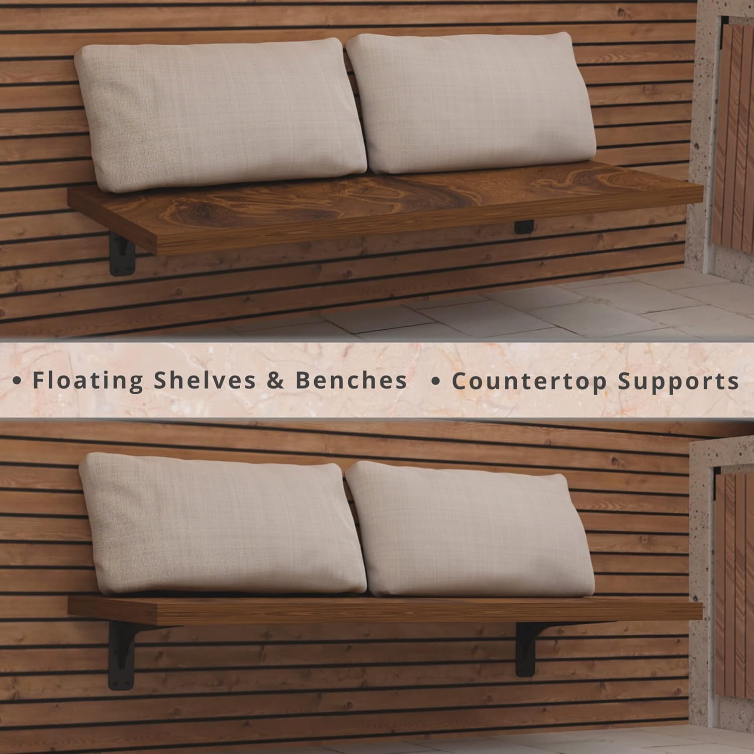 Starby Gladiator Series Solid Heavy Duty Welded 500 Lb Low Profile Granite Countertop Support Shelf Brackets Floating Shelf Discrete Slim 500 LB Capacity (2 Pack) (7" x 17" x 2x5)