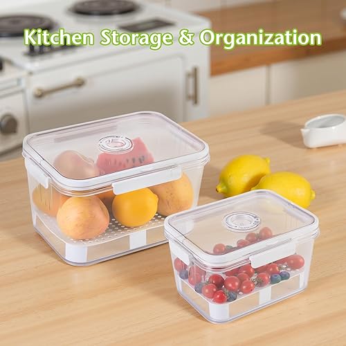 Miniatura 2 de 2 recipientes de almacenamiento de frutas para refrigerador con temporizador y colador, caja de pan de 5.5 L+2.3 L, sin BPA, recipientes de