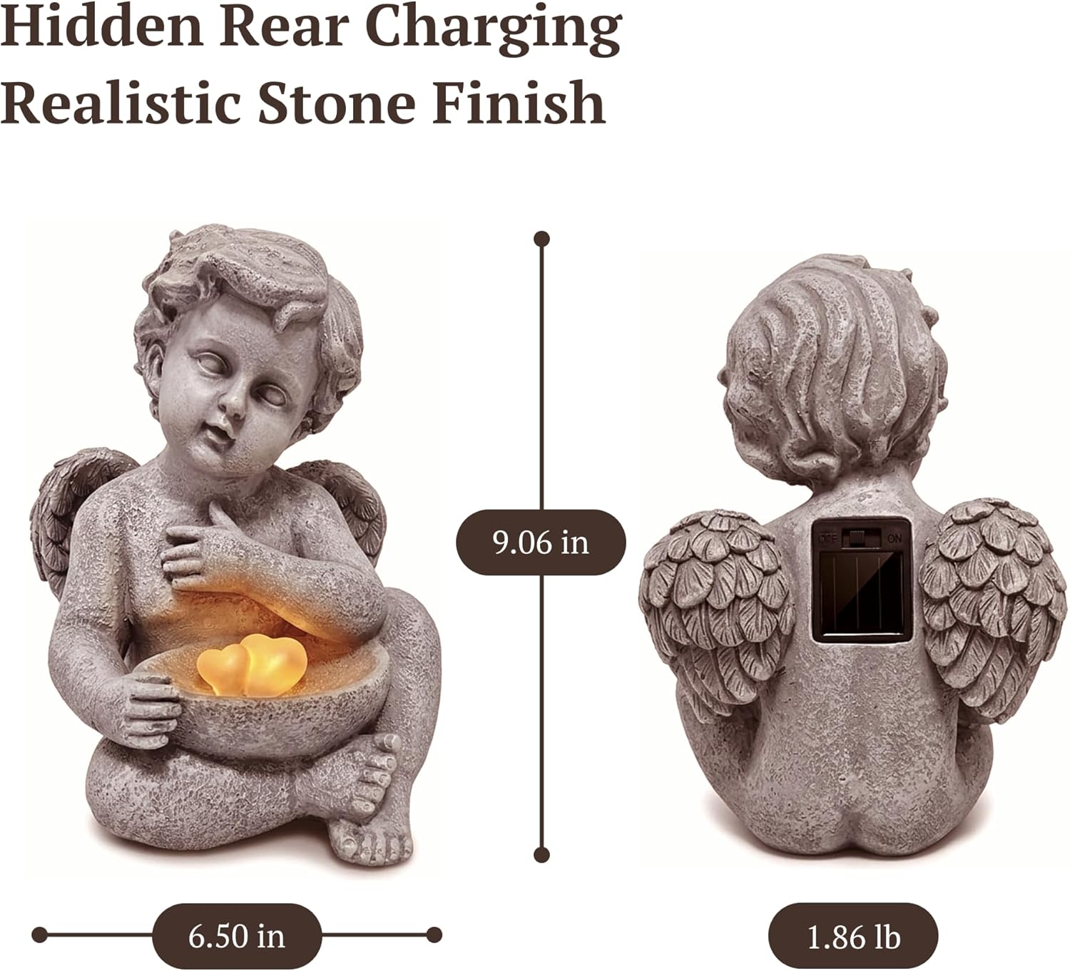 MXwcy Solar Angel Statue with Bird Feeder, 9.06" Resin Angel Garden Statue Solar Lights, Waterproof Angel Garden Decor for Yard Lawn Patio, Memorial Garden Angel Gift for Women Mom Grandma