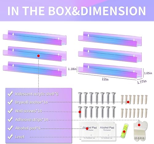 Miniatura 10 de OrigoDeco Soporte de pared para discos de vinilo, soporte de pared de vinilo acrílico iridiscente de 12 pulgadas, estante sin daños en la pared,