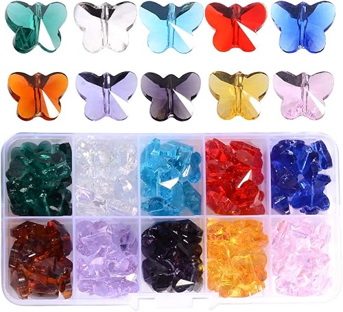 100 cuentas de mariposa de cristal  LONGWIN de 0.551 in cuentas de vidrio multicolor para fabricación de joyas piezas de araña