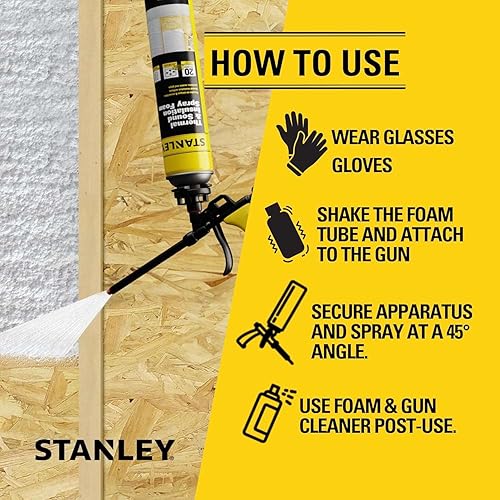 Miniatura 4 de STANLEY Supercoat - Kit de aislamiento de espuma en aerosol, cubre espuma de celda cerrada de hasta 480 pies cuadrados, incluye pistola, limpiador y