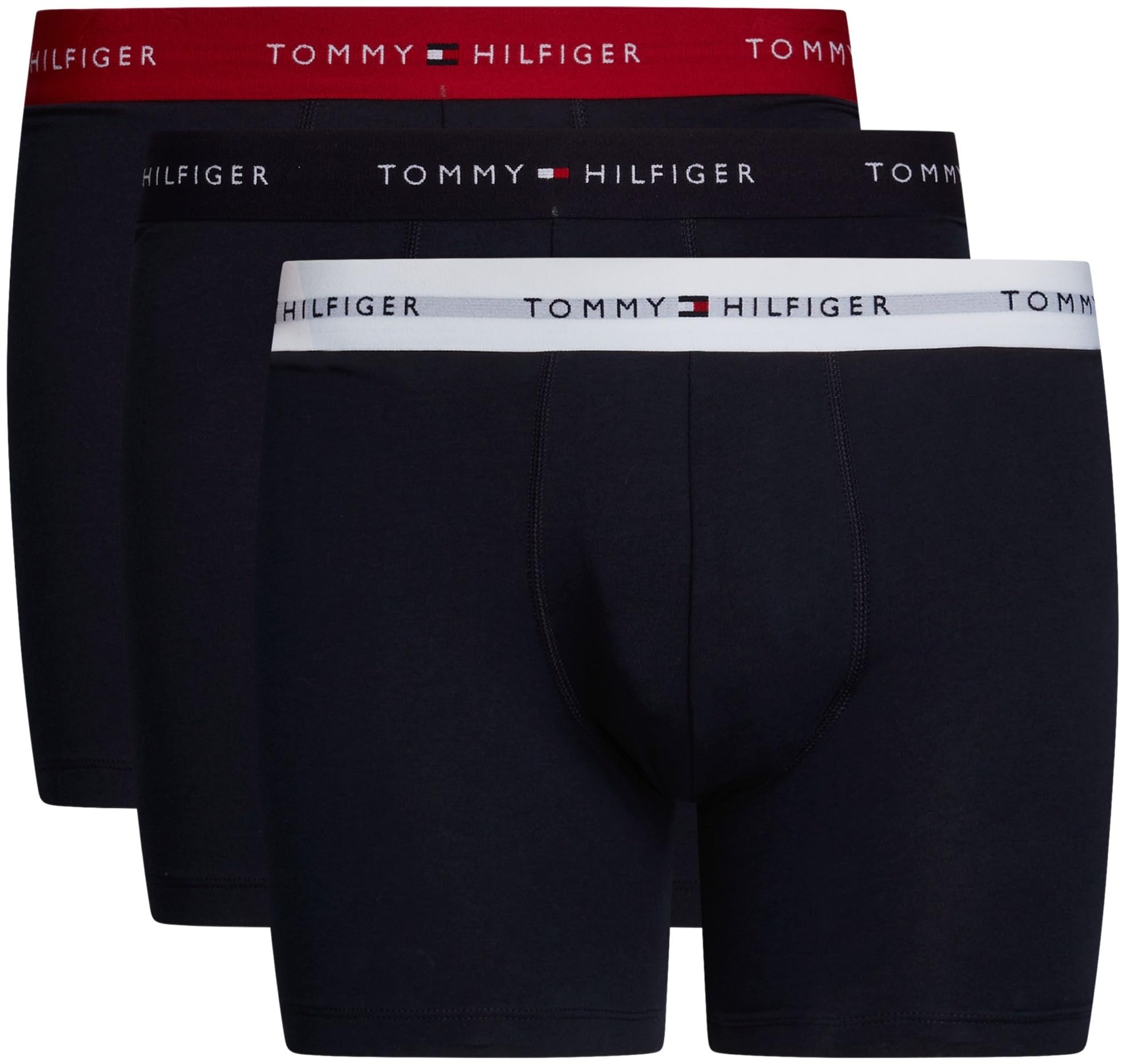 Tommy Hilfiger Men’s 3 Pack Cotton Boxer Briefs, Multicolor (Primary Red/White/Desert Sky), XL