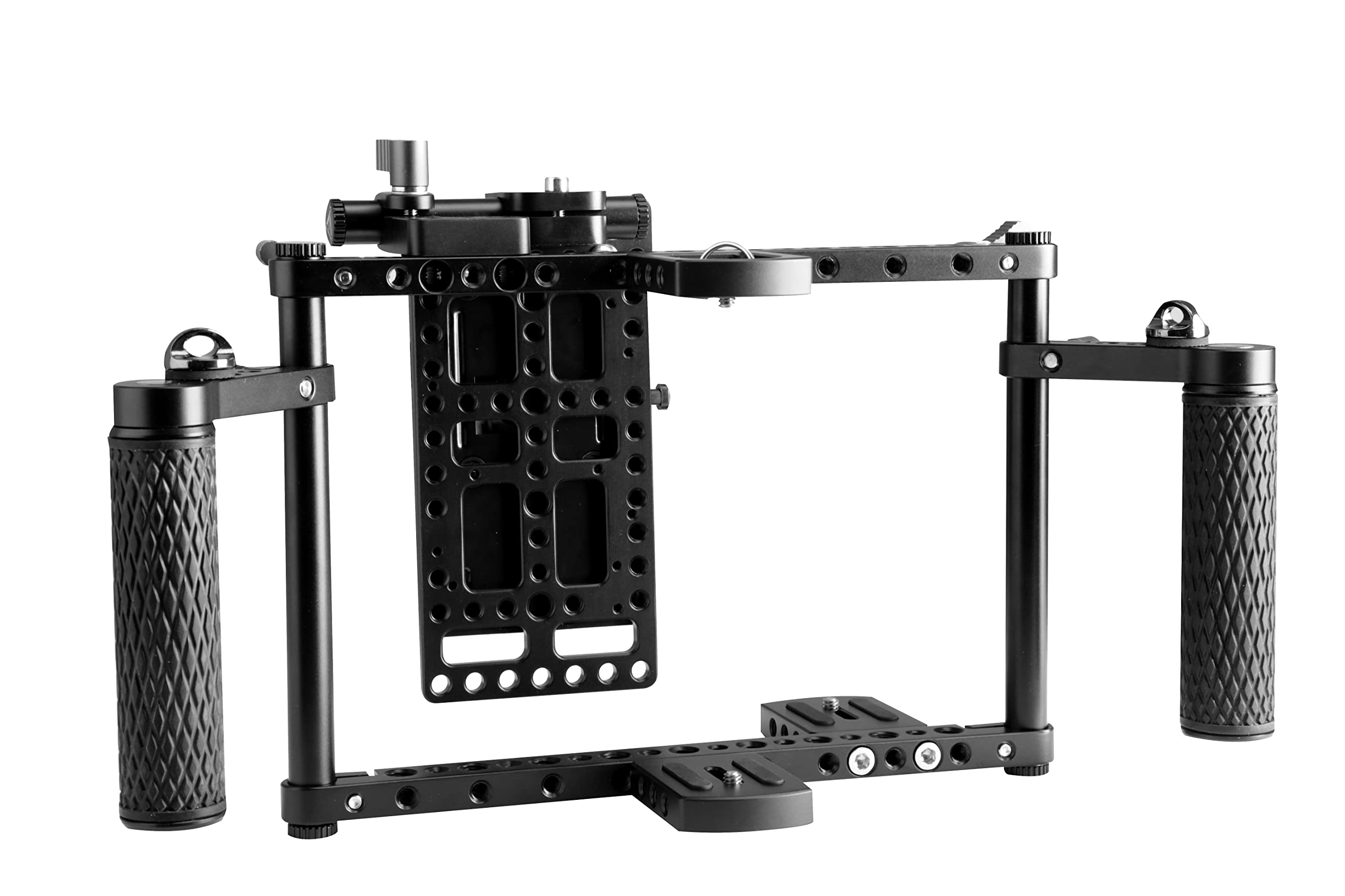 E-Image Q100 Monitor Atomos Cage Adjustable Height(5"-7") with Rubber Handle Grip for DSLR Attaching LED Light, Microphone, Battery, Monitor, Atomos Ninja, Shogun, Directors Monitor,Black-image-7