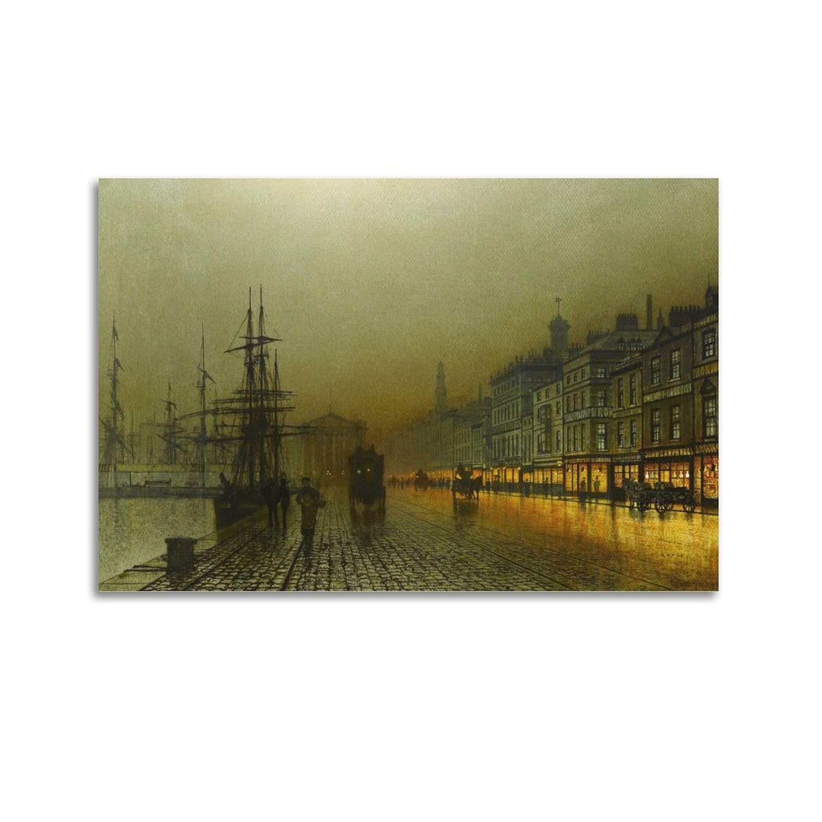 YMXSDIMDS Greenock Dock by John Atkinson Grimshaw Painting Poster Wall Art Picture Canvas Prints Bedroom Living Room Decor 20x30inch(50x75cm)