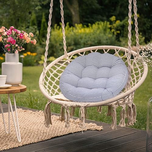 Miniatura 3 de Tiita Cojines redondos para interiores y exteriores, de 22 pulgadas, a rayas, para patio, jardín, cojines de asiento para el hogar, cojines de