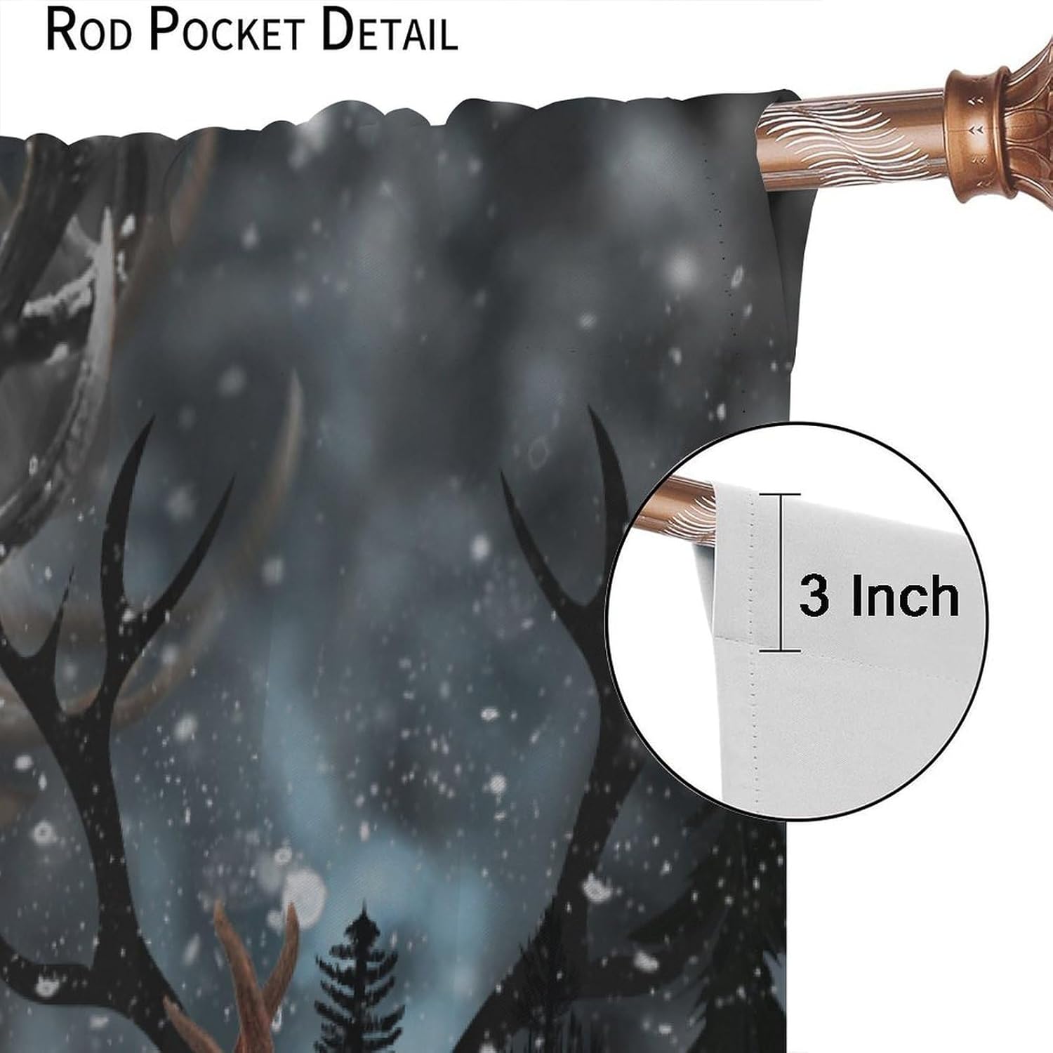 Camo Deer Curtains, American Flag Window Treatments for Living Room Snowy Forest Camouflage Hunting Window Drapes for Bedroom Kitchen 42x45in