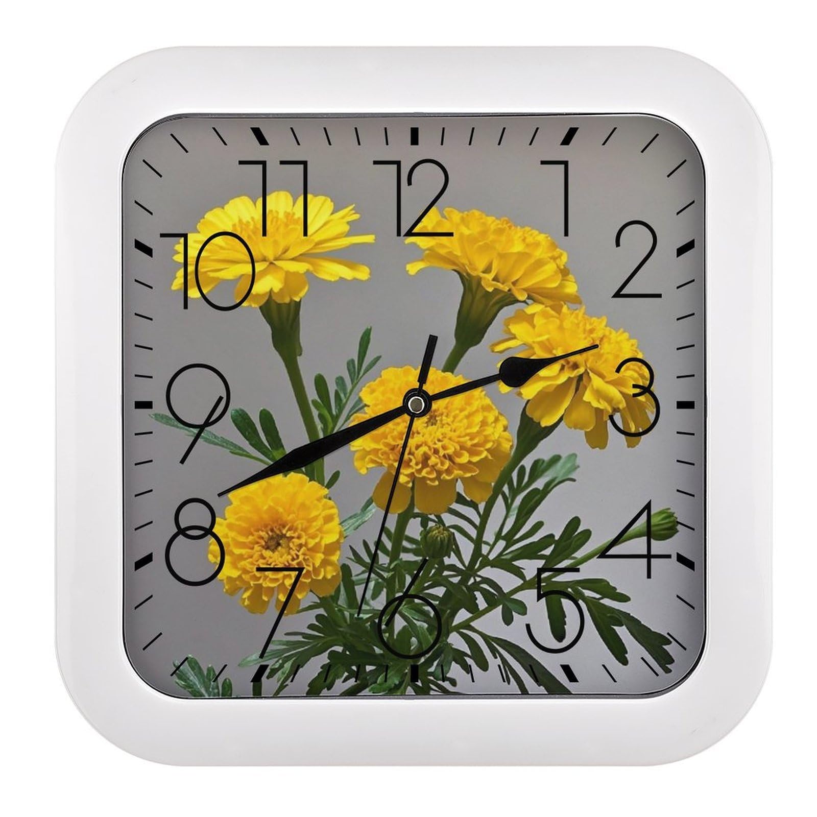 FekiLoot Square Marigold Wall Clock Decorative Battery Operated Analog Clocks Silent Non-Ticking Frame Wall Clocks Perfect Kitchen Or Office Clock 10 Inch