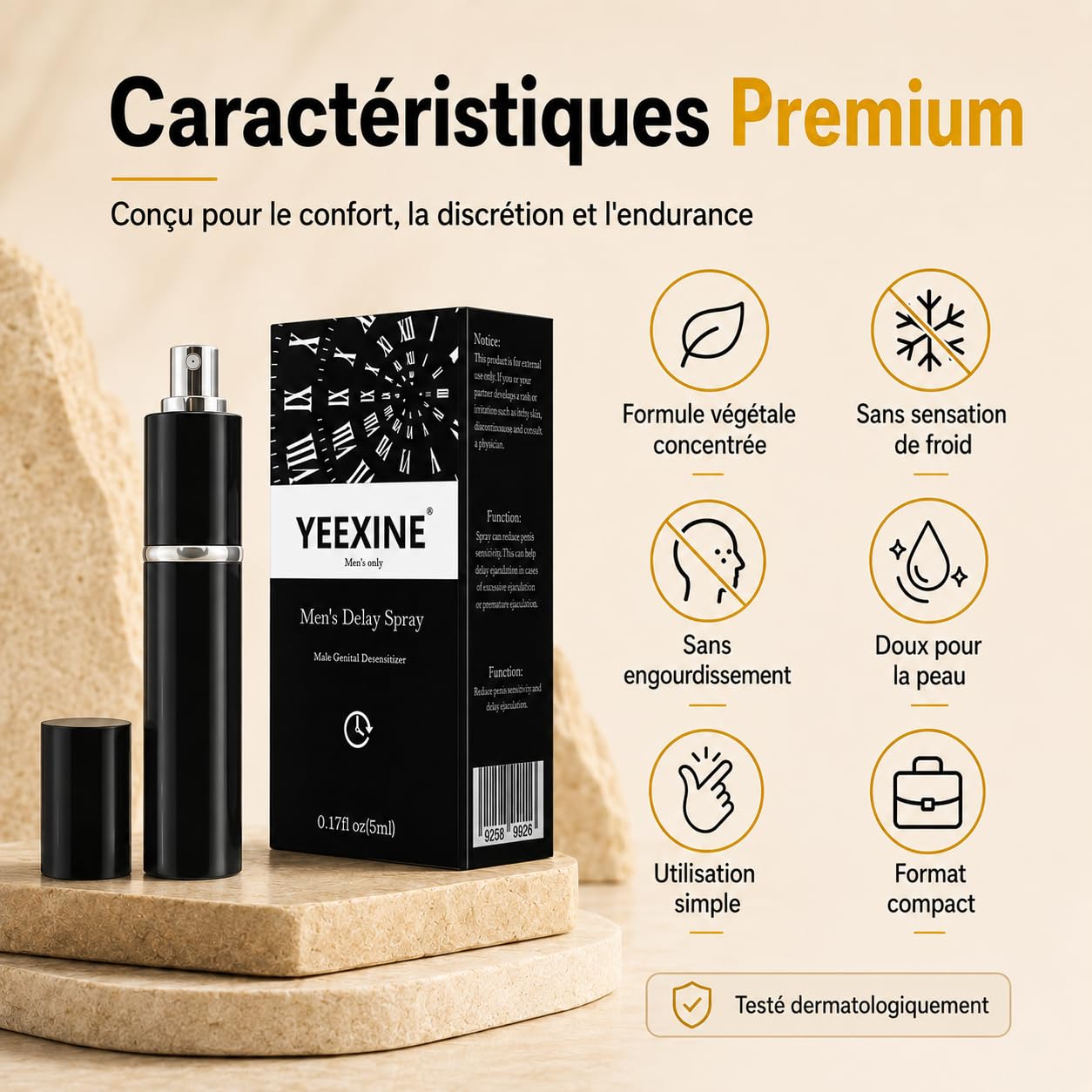 Delay Spray for Men, Spray Retardant pour Homme, Formule Végétale pour Contrôle de Sensibilité, Aide à la Prolongation, Sans Engourdissement, Améliore l'Endurance & Plaisir