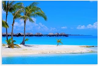 TEXSCRAP Beach Huts on Water Palm Trees Poster