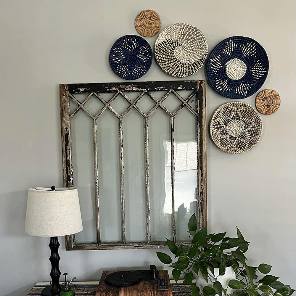9 Uds. Decoración de Pared de Mimbre, decoración de Pared de Mimbre, Cesta Colgante para Pared, Bandeja de Pared de Mimbre para Sala de Estar