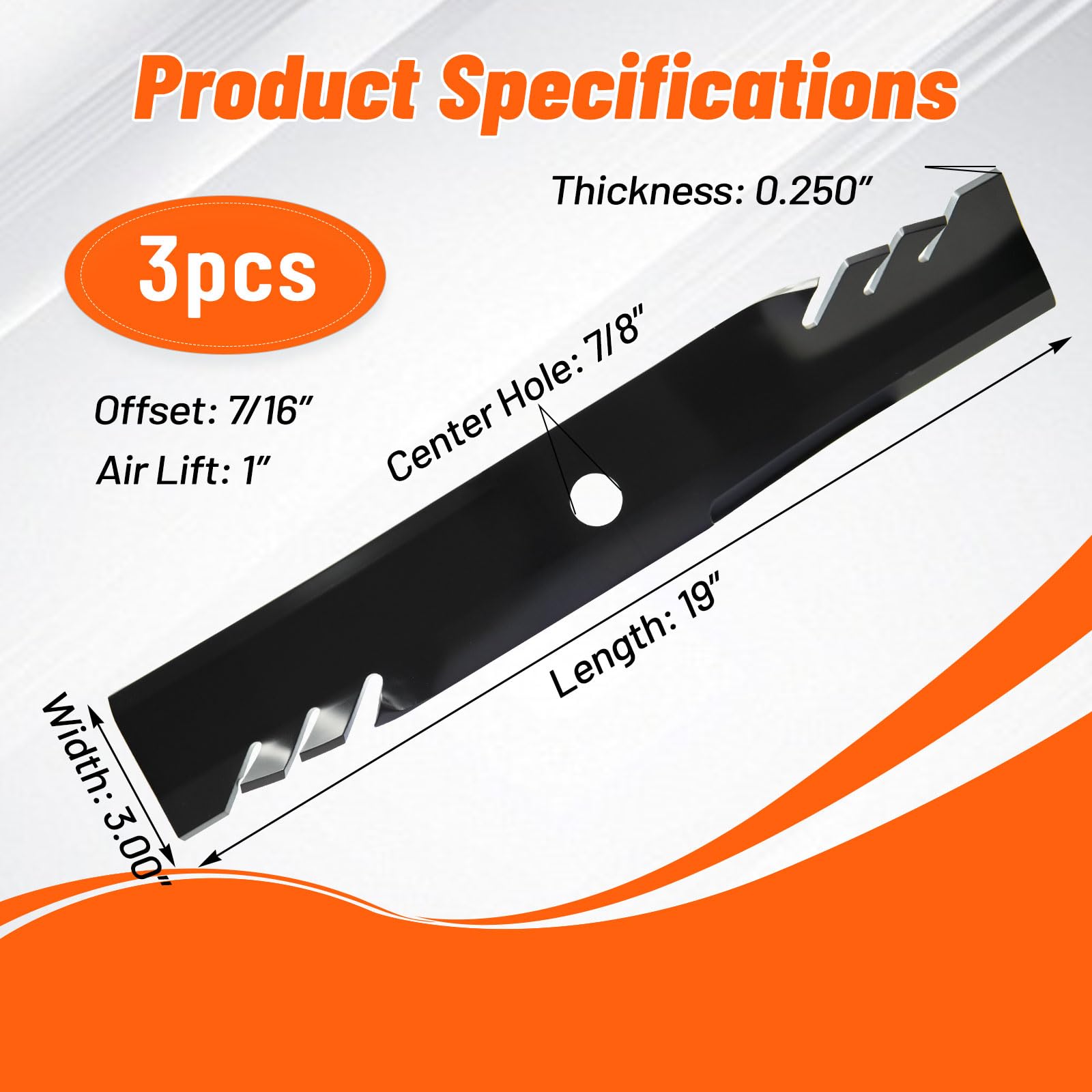 Cuchillas para cortacésped 396-769 compatibles con Oregon Gator G6 y John Deere de 54 pulgadas, repuesto para M135334, M136195, M144652, M164016, TCU30316, TCU30317, 7/2020 Centro de .3 cm Agujero, 19