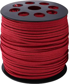 FQTANJU 100 Yards Suede Cord, 2.65mm Flat Faux Leather Cord with Roll Spool Beading Craft Thread for Necklaces, Bracelets, Jewelry Making, Beading and DIY Handmade Crafts red