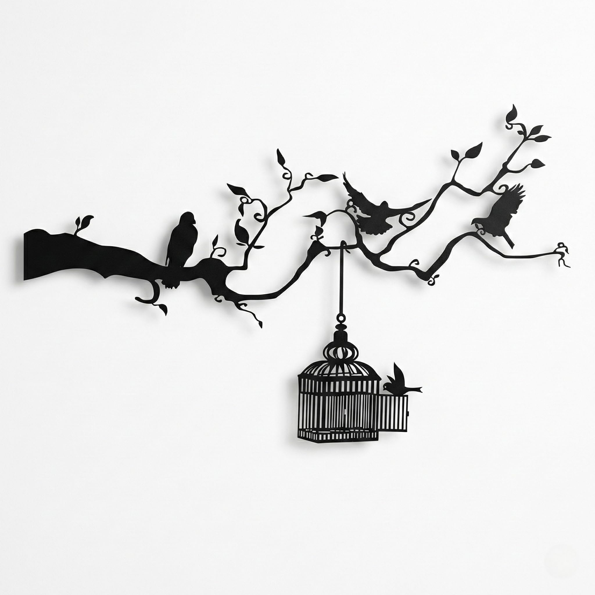 DEKADRON Décoration murale en métal, Oiseaux en liberté, Décoration murale en cage métallique et oiseaux, Décoration murale en métal, Oiseaux sur une branche, Art des oiseaux (75x46 cm / 30" L x 18" H