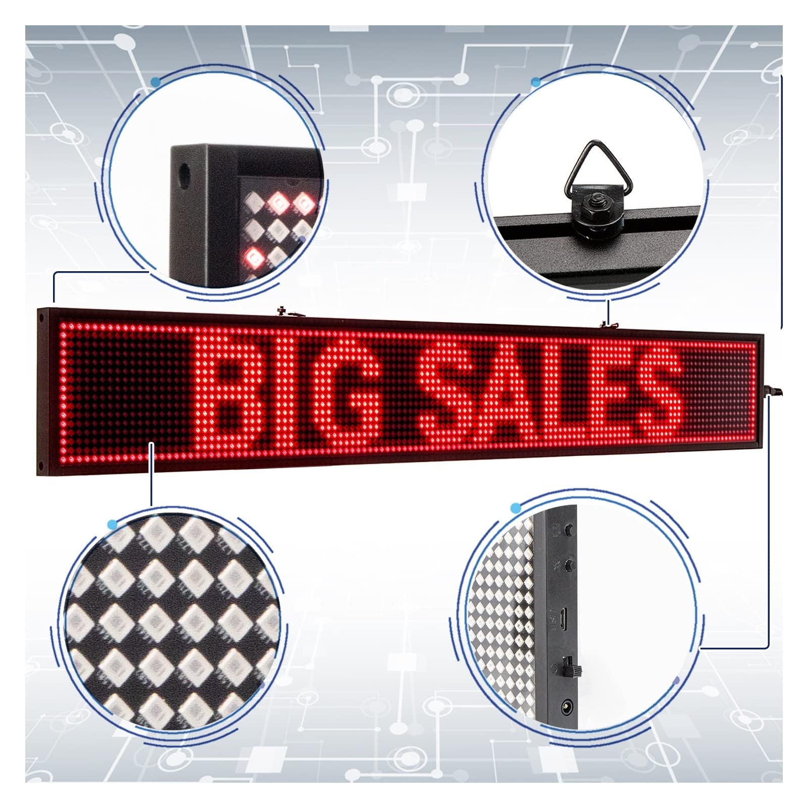 Panel LED 26inch P5 SMD LED Sign Red Scroll Publicidad Mensaje LED Display Board para Coche, Bar, Hotel, camión