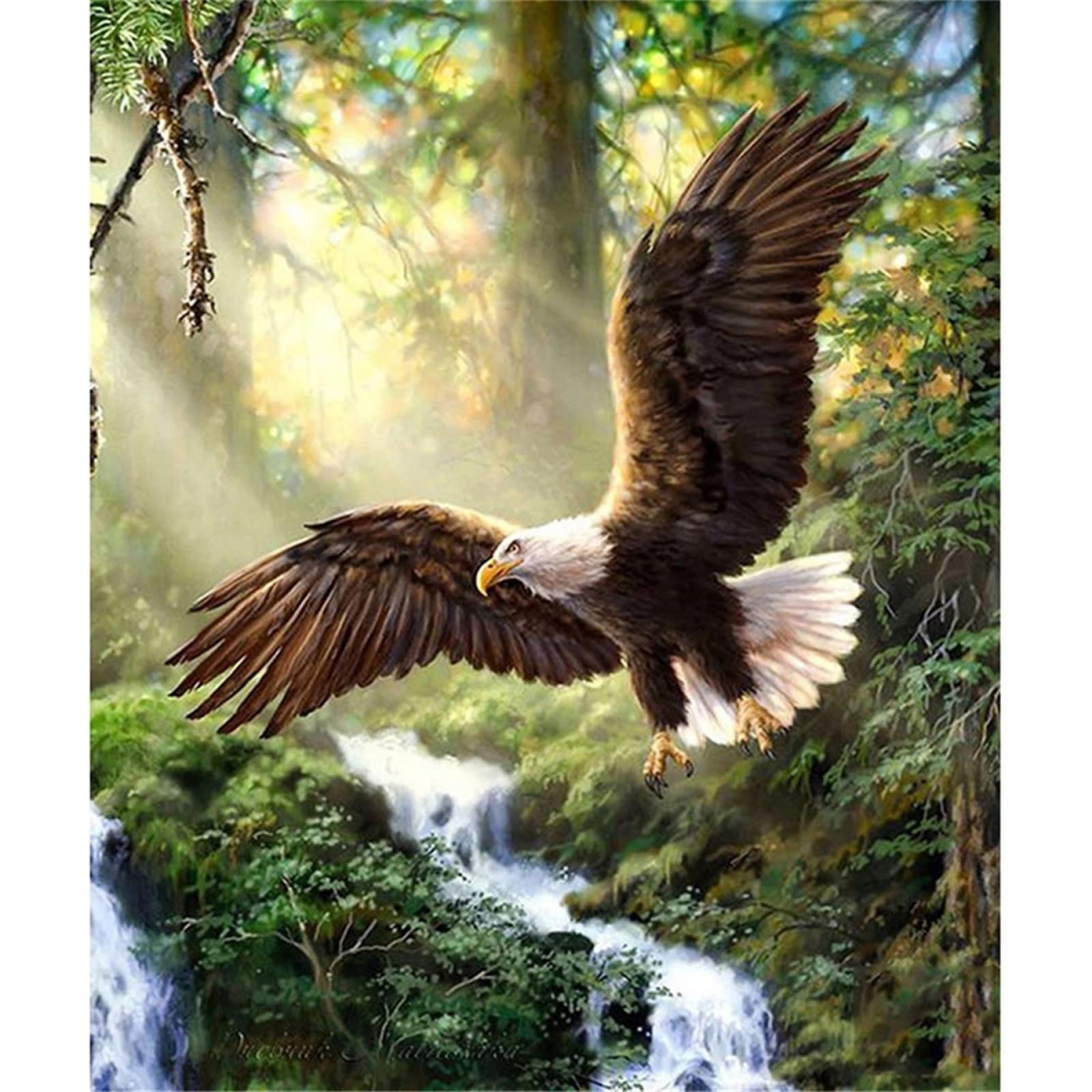 DIY 5D Diamond Painting Kit for Adults, Flying Eagle Full Round Drill Diamond Painting Rhinestone Diamond Embroidery Canvas Pictures Arts Craft 30x40cm/12x16inch X-994