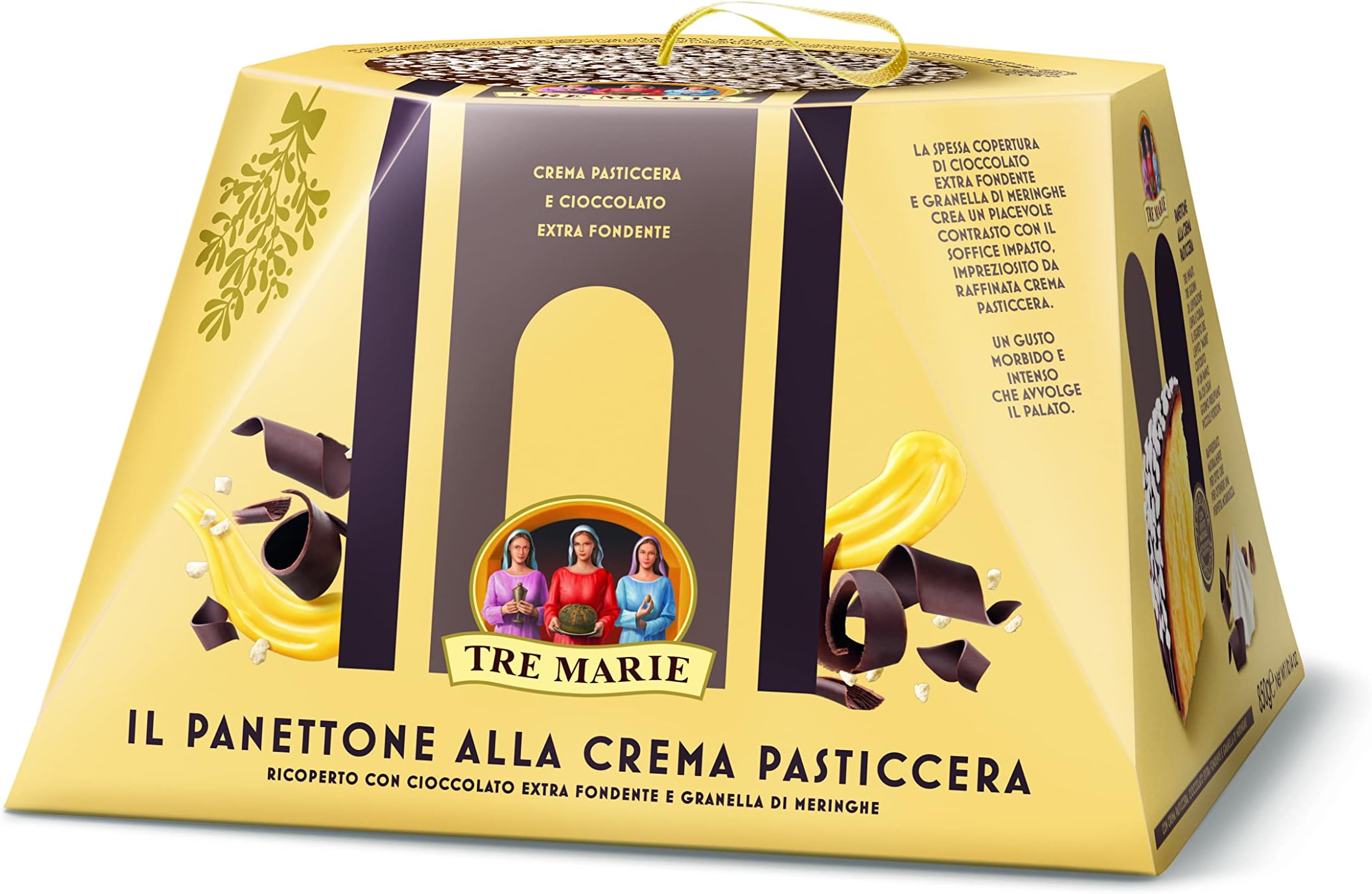 Tre Marie: "Il Panettone Crema Pasticciera e Cioccolato Extra Fondente" Italian Panettone with Custard and Extra Dark Chocolate - 1.87 Pound (850g) Package [ Italian Import ]