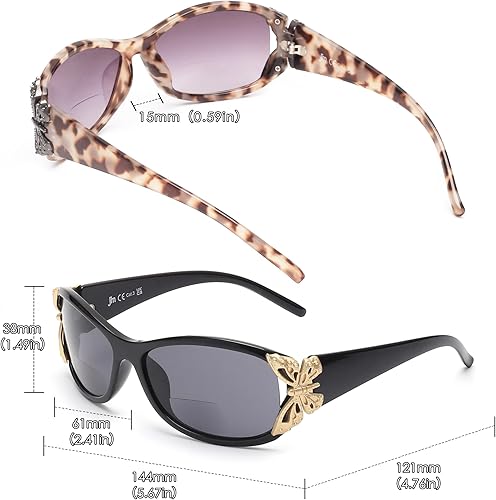 Miniatura 7 de JM Paquete de 2 lentes de sol de lectura bifocales para mujer, a la moda, para lectura al aire libre, protección UV400