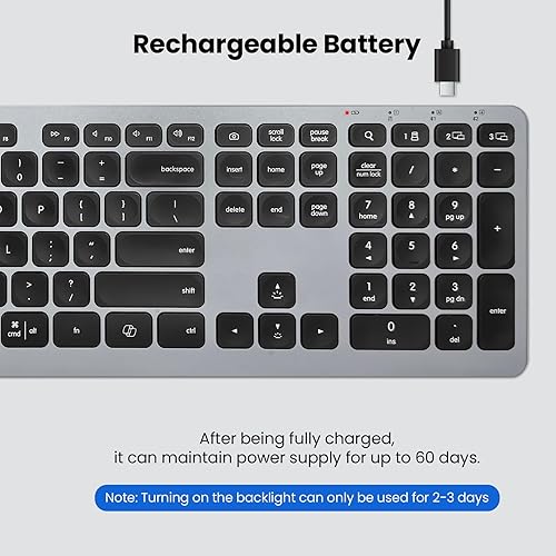 Miniatura 7 de Teclado inalámbrico, teclado Bluetooth con reposamanos de cuero, retroiluminación, emparejamiento multidispositivo, USB C recargable, para Windows,