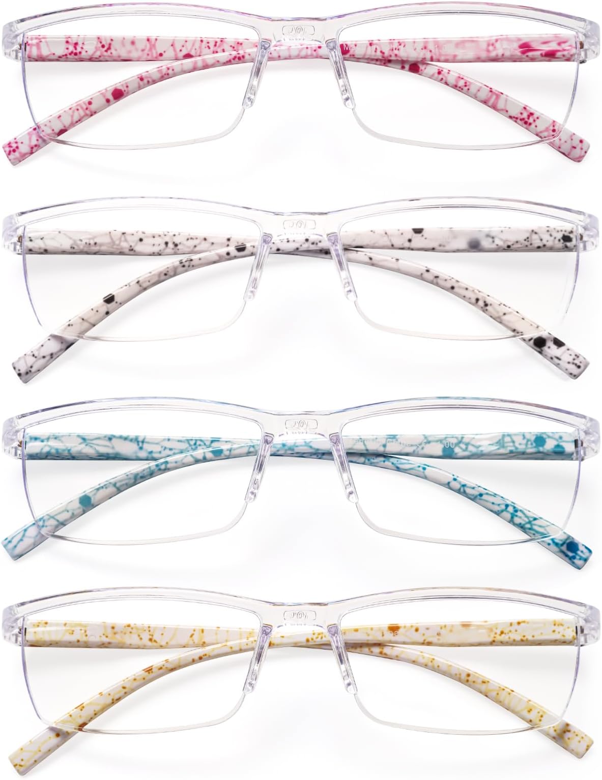 JOSCHOO 4 Pairs Reading Glasses, Blue Light Blocking Glasses, Computer Glasses for Women, Rectangle Eyewear Frame
