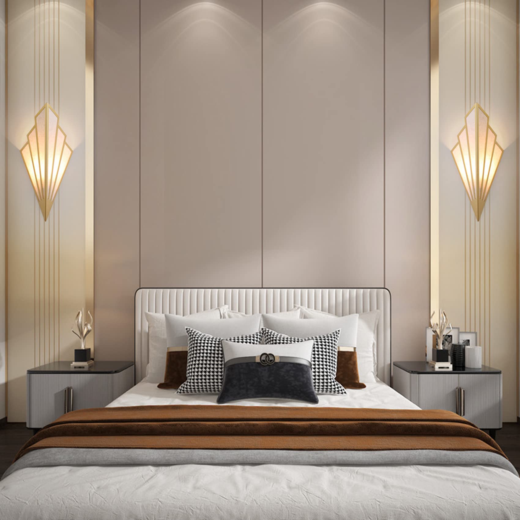 Lampara de Pared Interior Forma Abanico, Aplique Pared Dorado con Portalámparas E14 para Salon, Dormitorio, Mesita de Noche, Pasillo, Escaleras