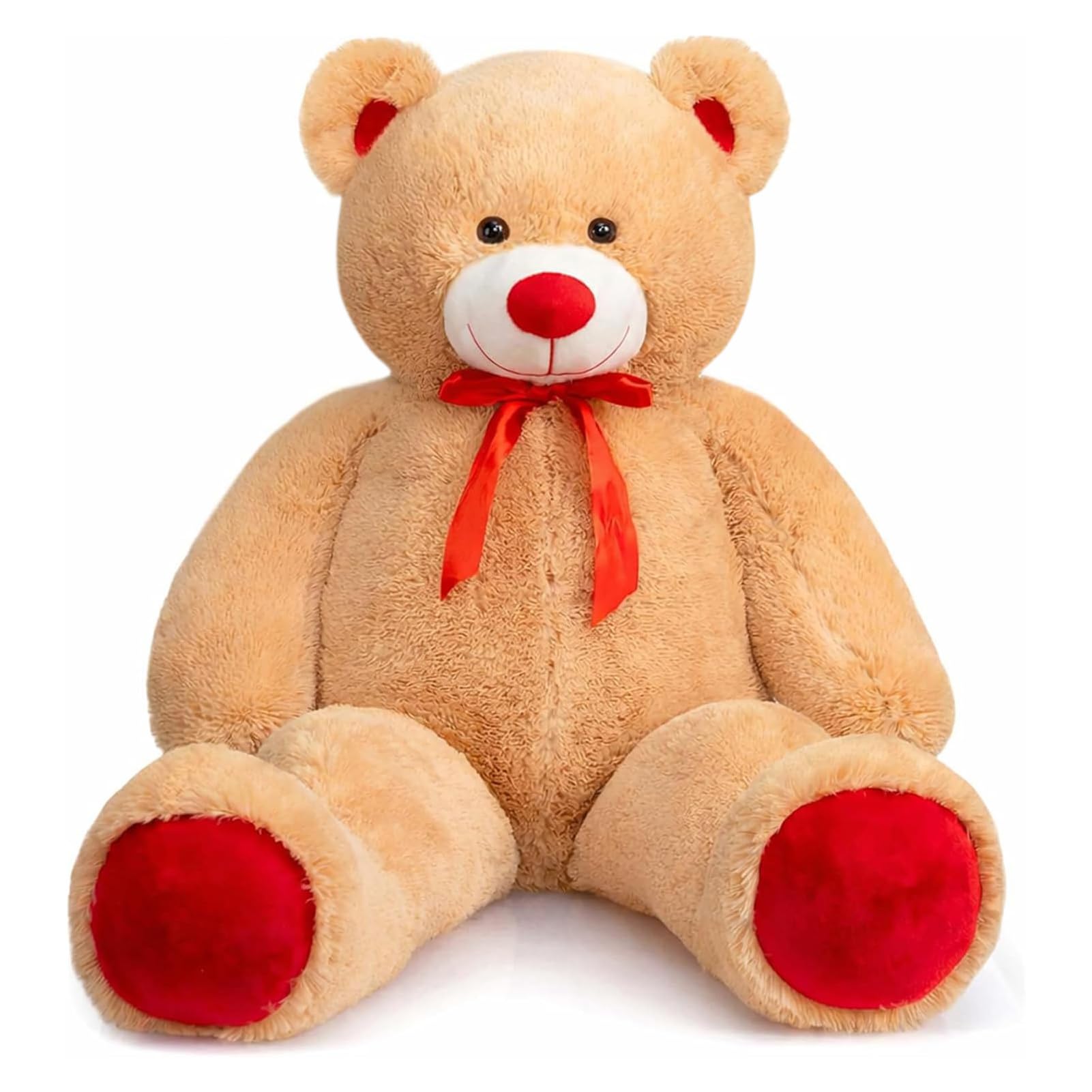 WENMOTDY 48 Inch Tan Teddy Bear with Red Ribbon