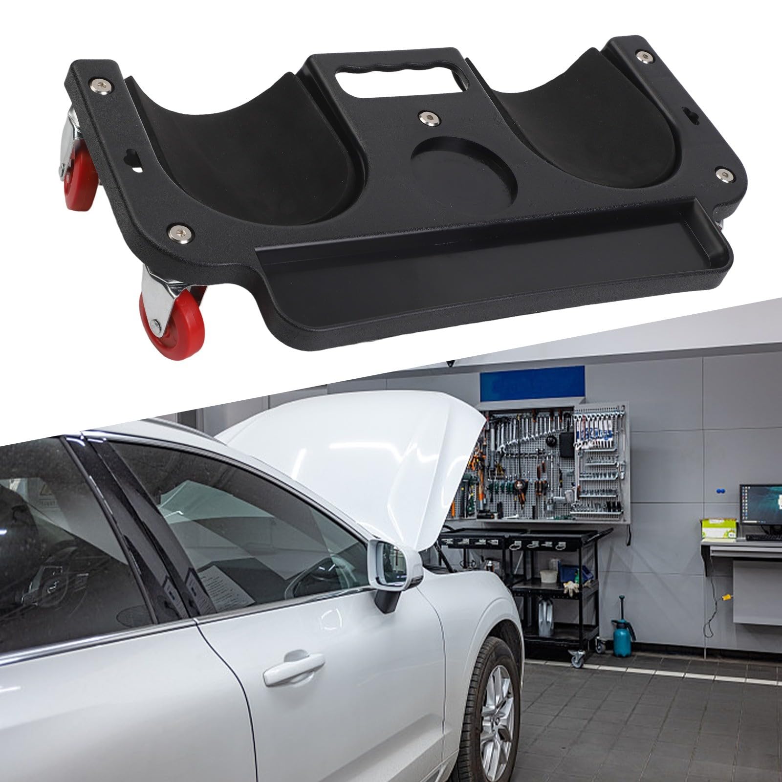 Rodillera rodante con ruedas para reparación de automóviles, rodamiento de carga para mantenimiento automotriz, herramienta mecánica resistente a impactos PE rojo (negro)