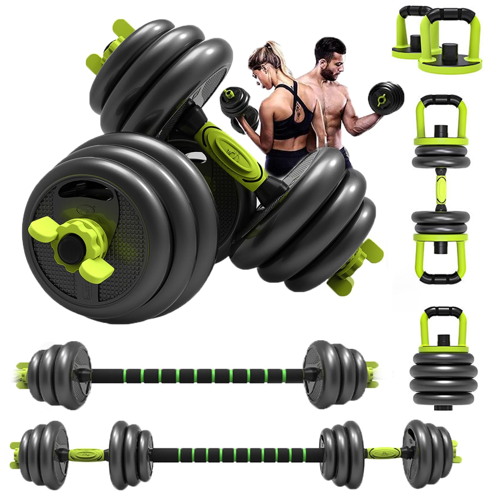 Wemart Dumbbells Barbell Set 30KG With Connecting Rod, 6 in1 Dumbbells Barbell Set with Kettlebells, Adjustable Dumbbells, Adjustable Lifting Training
