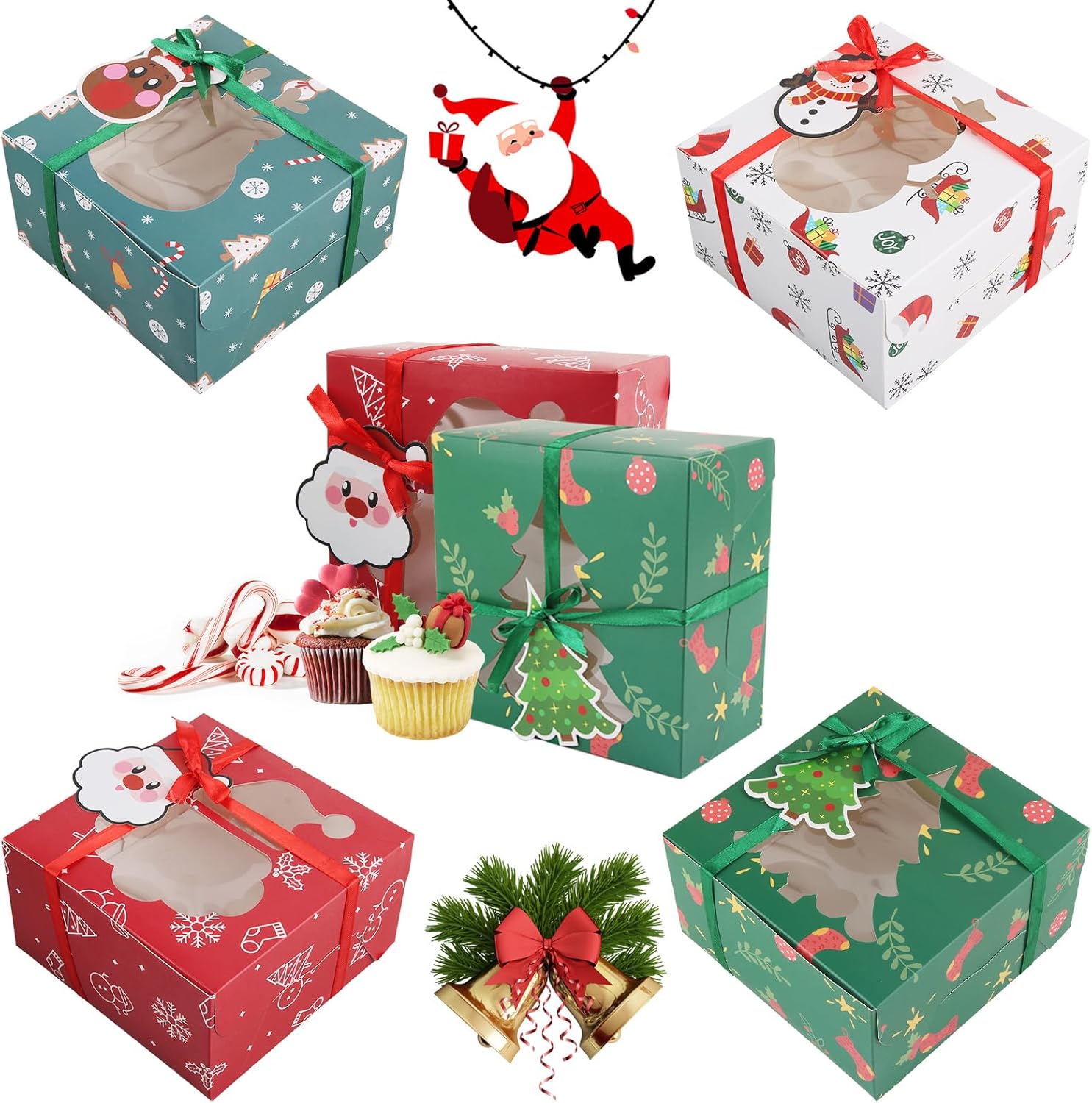 FainFun Christmas Gift Boxes, Pack of 12 Cupcake Boxes, Christmas Cupcake Gift Boxes, Christmas