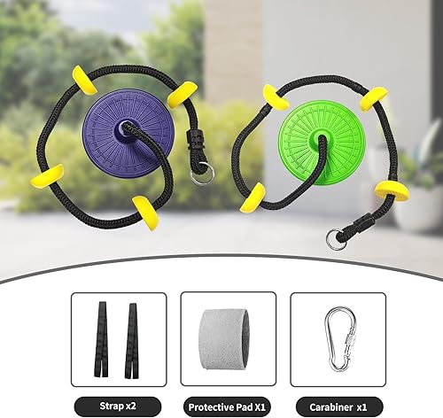 Miniatura 9 de JOINTECH Columpio de asiento de disco con cuerda para árbol, cuerda de escalada con plataformas y juego de asiento de columpio de disco, accesorios