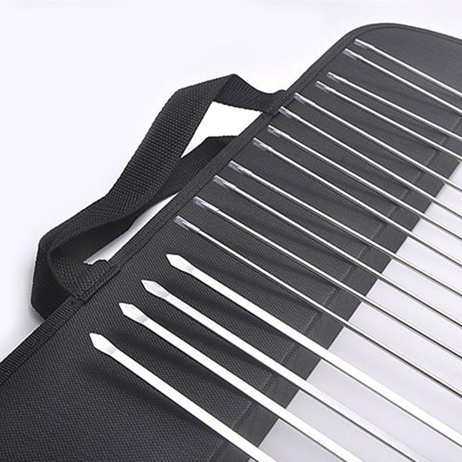 Brochetas Metálicas para Acero Inoxidable Plano Reutilizable Mangos Madera | 10 Piezas Palitos Metálicos de Barbacoa, Brochetas para pollo, carne, gambas, filetes, salchichas, exterior y picnic fa