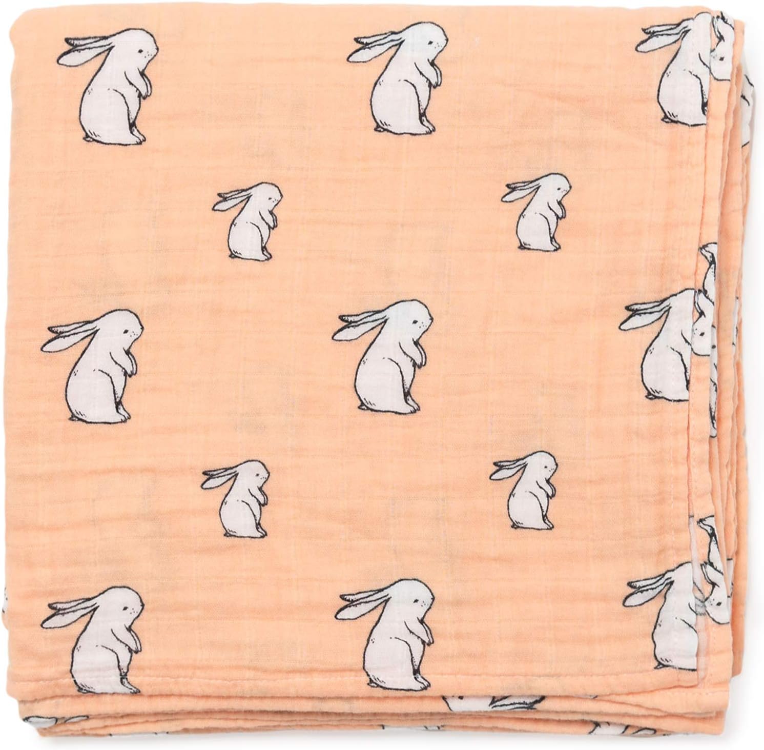 Organic Cotton Muslin Swaddle Blanket, X-Large,120x120cm, Woodland Friends Collection (Long Ear Bunny)