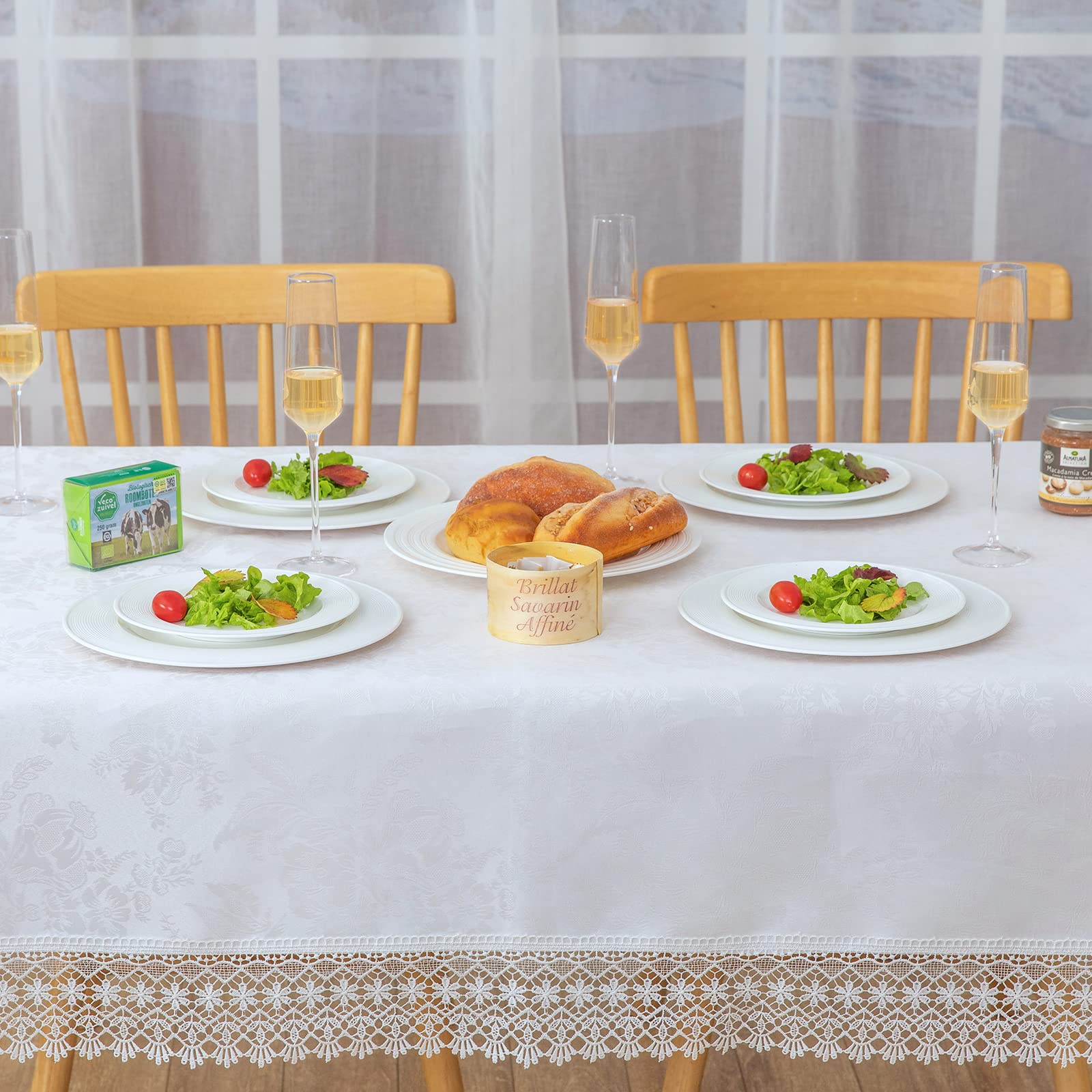 Tovaglia rettangolare in pizzo bianco di alta qualità, impermeabile, resistente a olio e fuoriuscite, antirestringimento, morbida e antipiega per tavolo da cucina, sala