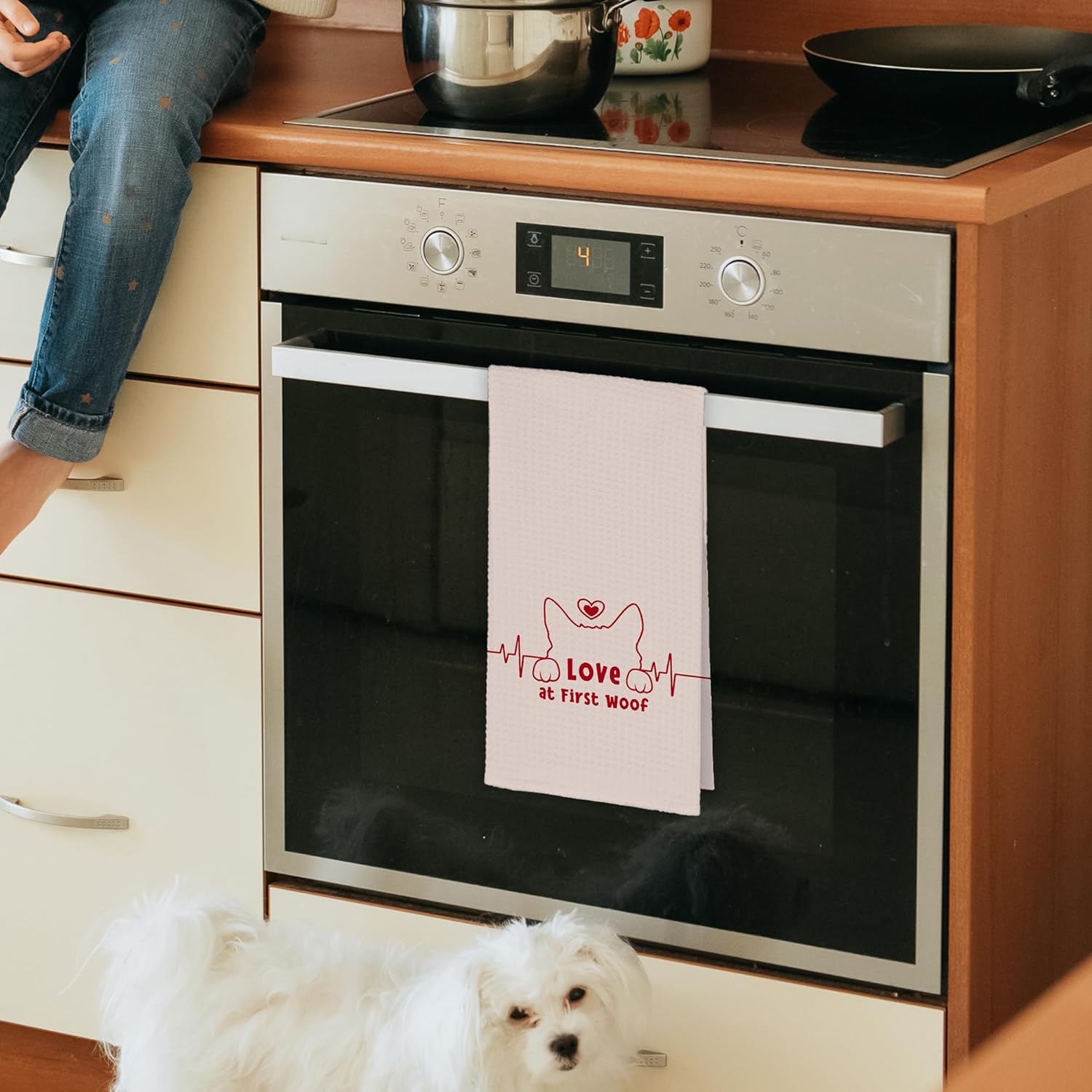 Funny Pink Dog Love Valentines Kitchen Towels, Pink Love at First Woof Hand Towels Gifts for Bathroom Dog Lovers Owner Mom, Cute Decorative Dish Towels Decor for Kitchen Home 16x24in - Image 4