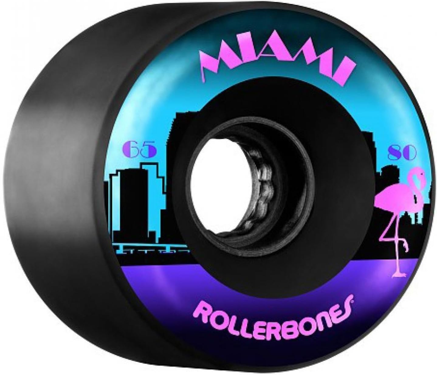 Rollerbones Quad Wheels Miami Outdoor 80A (8pk) Skateboard Wheels Adult Unisex Black 65