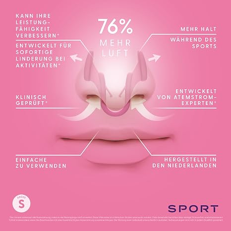 Airmax Sport Nose Separator - 76% More Air Flow for Sports Running Cycling & Yoga - Alternative to Nose Plasters for Better Breathing - 1 Piece in Size S - Transparent
