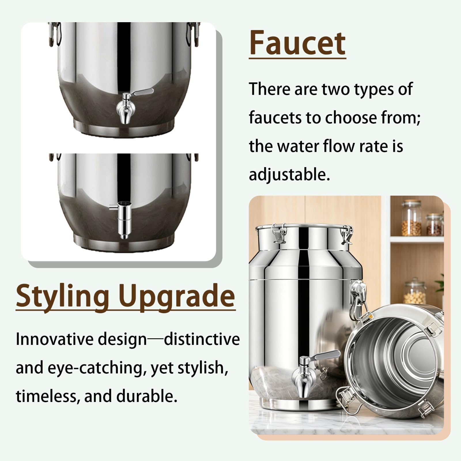 contenitore acciaio inox 5 litri con rubinetto per olio di oliva latte tappi latta acciaio inox contenitori acciaio inox per alimenti contenitore per latte in per cucina e uso domestico(capacity,5L)