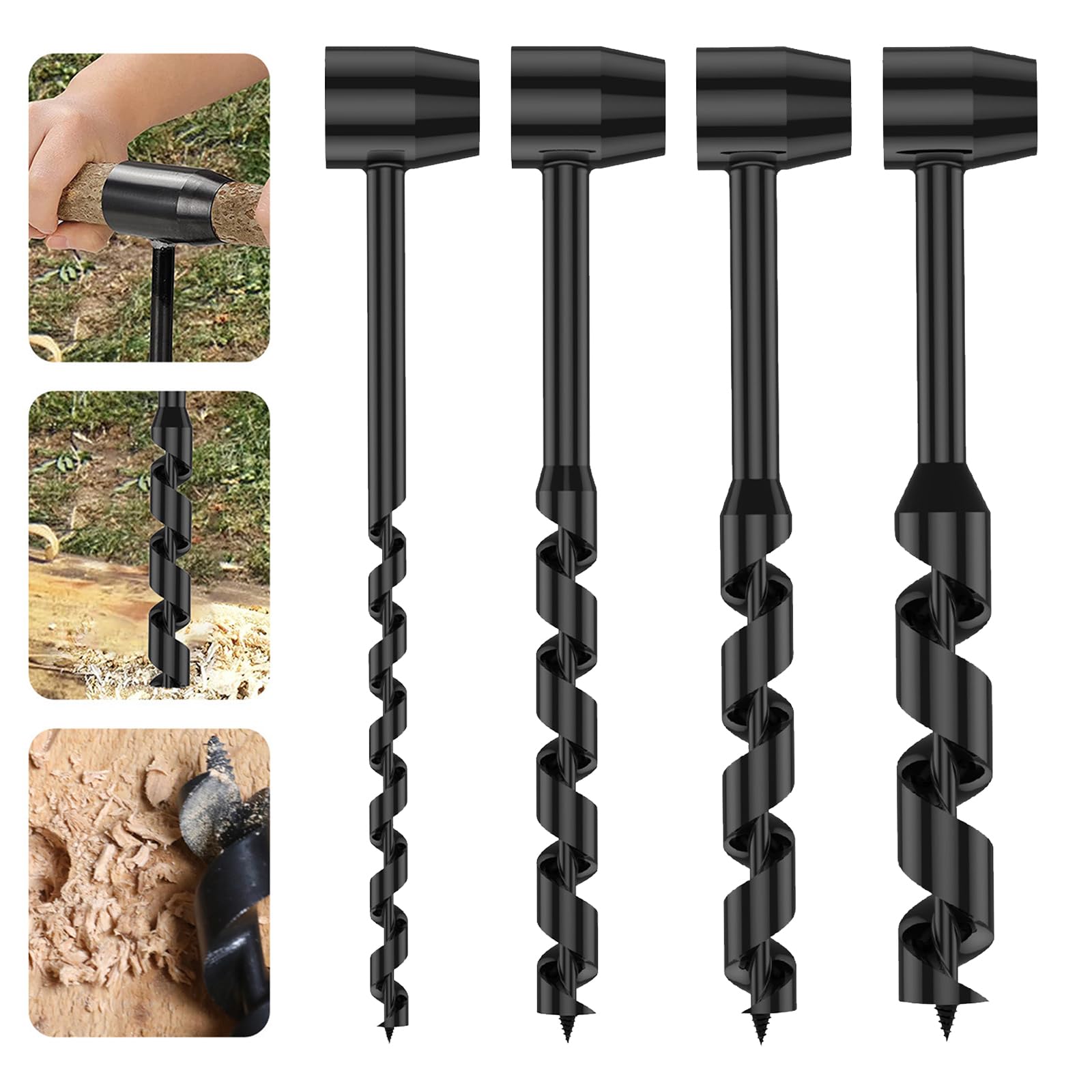Taladro Manual, Llave Manual Bushcraft Broca Helicoidal Manual de 10-25 mm Para Actividades Al Aire Libre Bricolaje, Artesanías en La Selva Campamento (4 Piezas)
