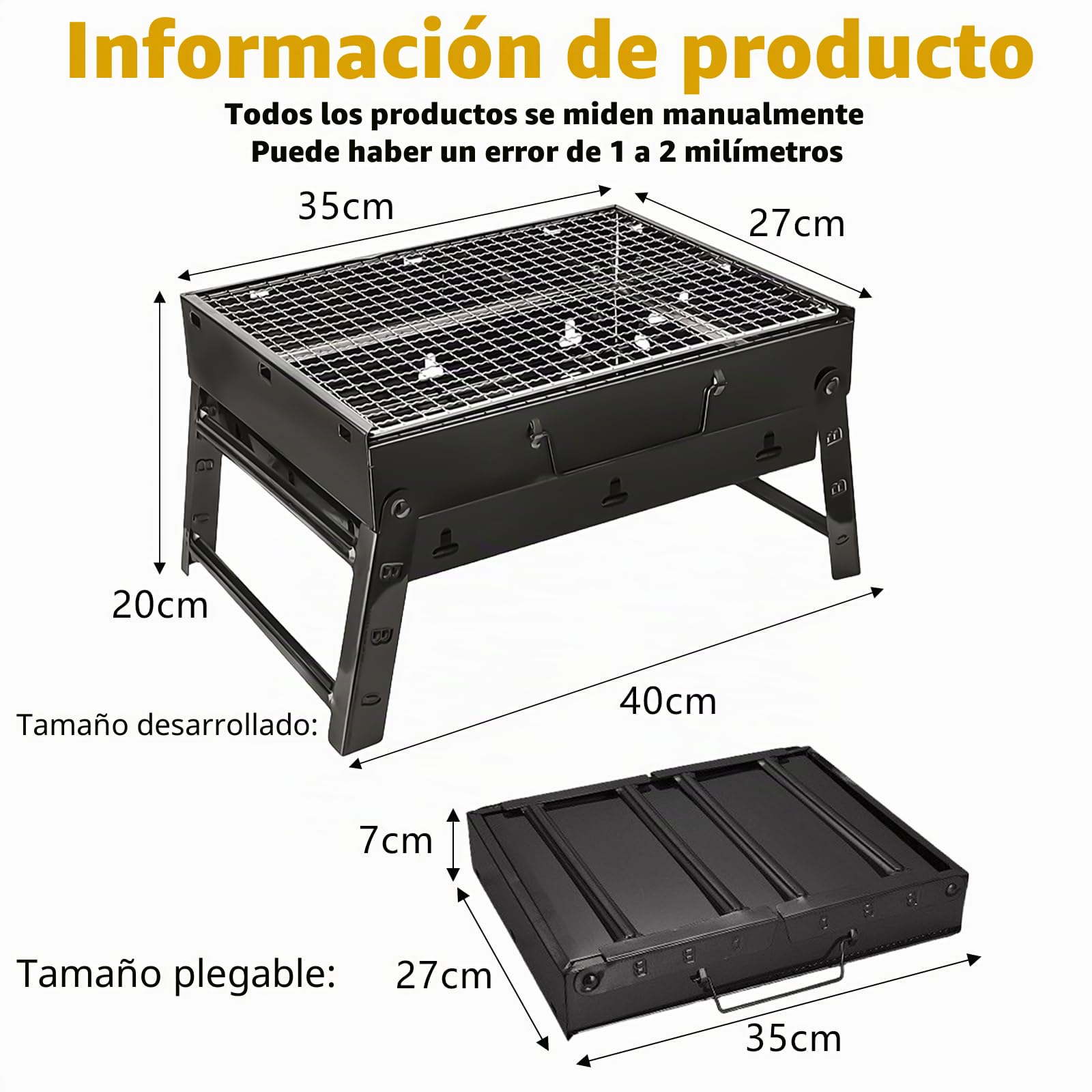 Barbacoa de carbón: 35 x 27 x 20 cm Barbacoa de camping plegable pequeña, Barbacoa portátil de acero inoxidable para camping, Barbacoa portátil al aire libre para picnic/terraza/camping/viajes