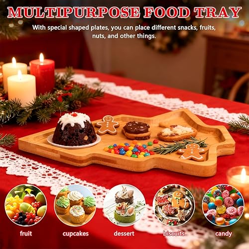 BESTonZON Tabla de charcutería de árbol de Navidad, platos de plato de árbol de Navidad en forma de tablero de charcutería de madera para