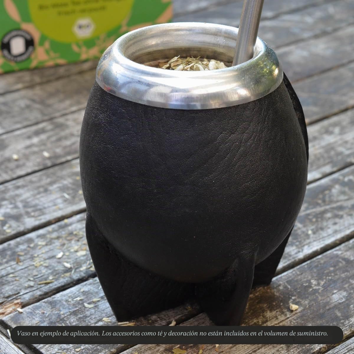 Mate de Calabaza Uruguaya Torpedo Forrado en Cuero - Artesanal, Virola de Acero Inoxidable - Curado Manual - Marrón/Negro